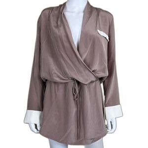 Helena Quinn Women's Size M Beige Danielle Silk Blouse Mini Shirt Dress Party
